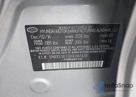 2017 Hyundai Elantra Se from USA, damaged, VIN 5NPD74LF0HH167428